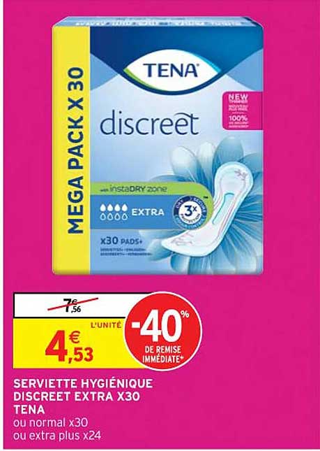 serviette hygiénique discreet extra x30 tena