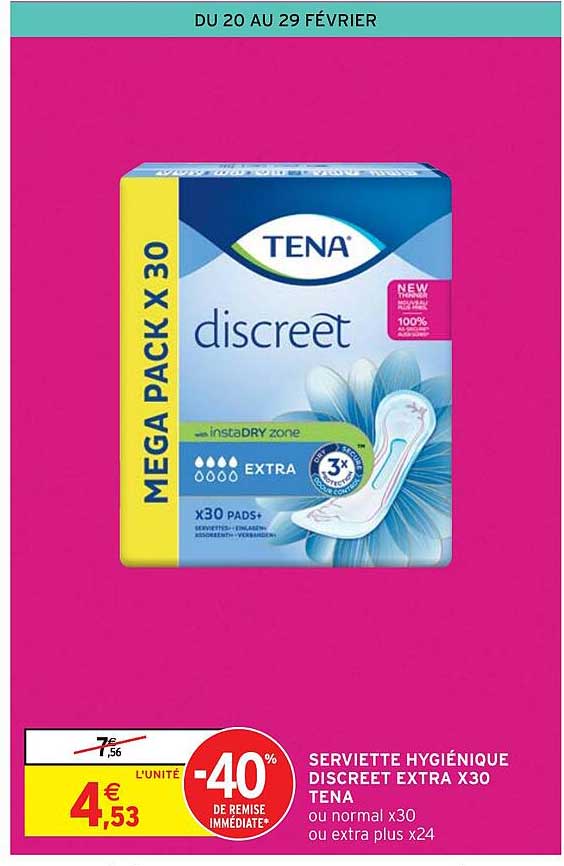 serviette hygiénique discreet extra x30 tena
