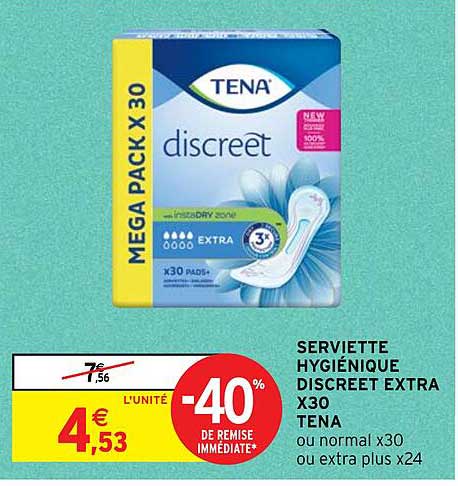 serviette hygiénique discreet extra x30 tena