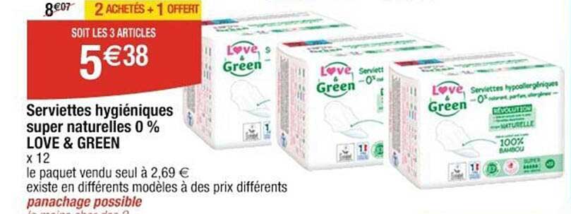 serviettes hygiéniques super naturelles 0% love & green