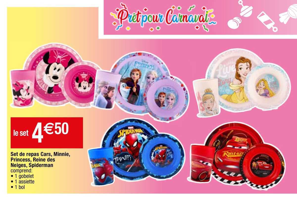 set de repas cars, minnie, princess, reine des neiges, spiderman