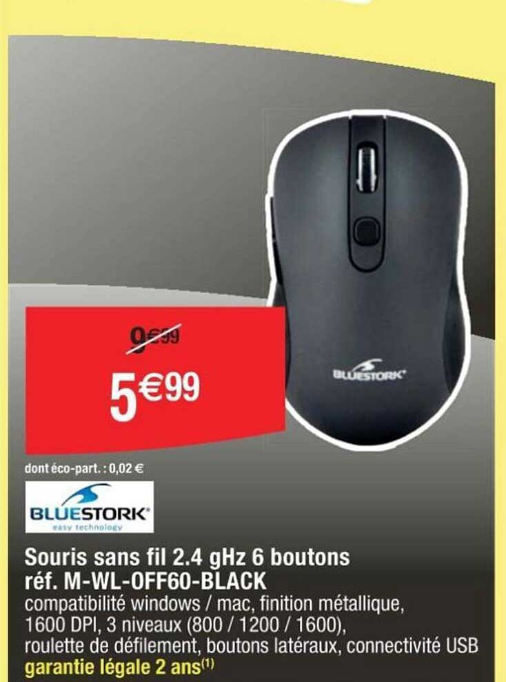 souris sans fil 2.4 ghz 6 boutons bluestork