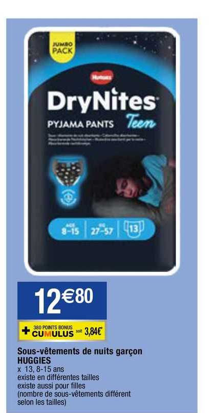 sous-vêtements de nuits garçon huggies