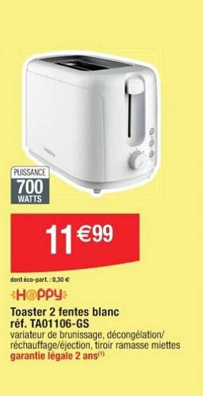 toaster 2 fentes blanc happy