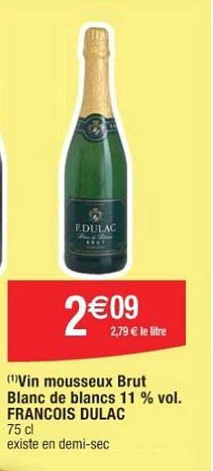 vin mousseux brut blanc de blancs 11 % vol. francois dulac