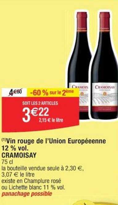 vin rouge de l'union européenne 12% vol. cramoisay