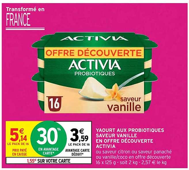 Yaourt Aux Probiotiques Saveur Vanille En Offre Découverte Activia