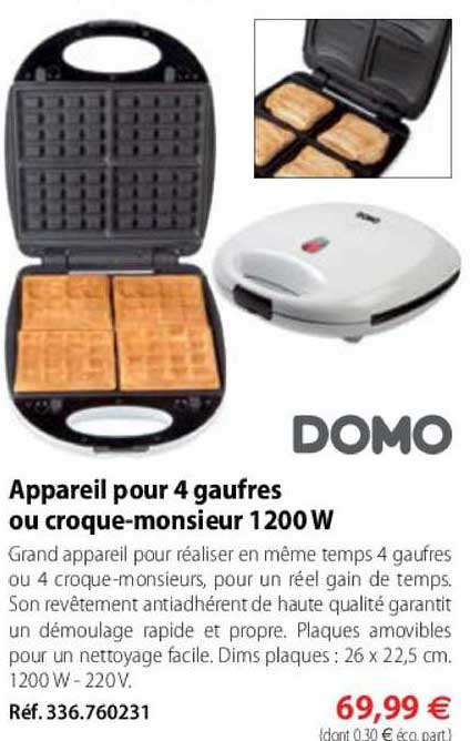 appareil pour 4 gaufres ou croque monsieur 1200w domo