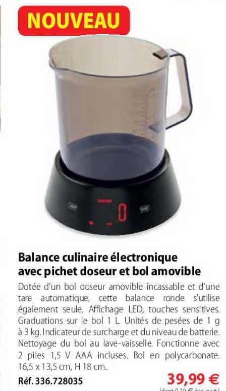balance culinaire électronique avec pichet doseur et bol amovible
