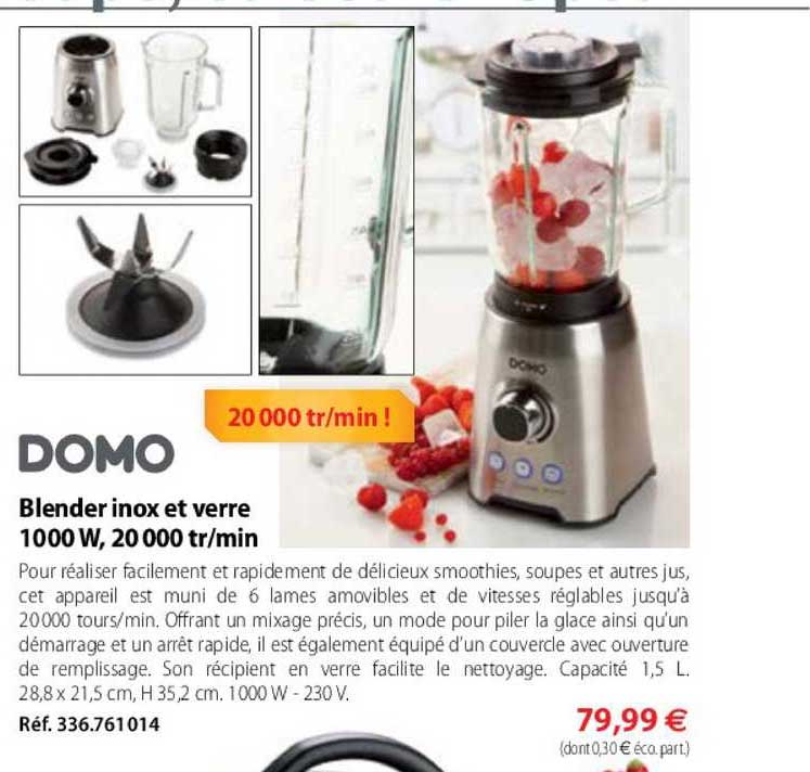 blender inox et verre 1000w 2000 tr min domo