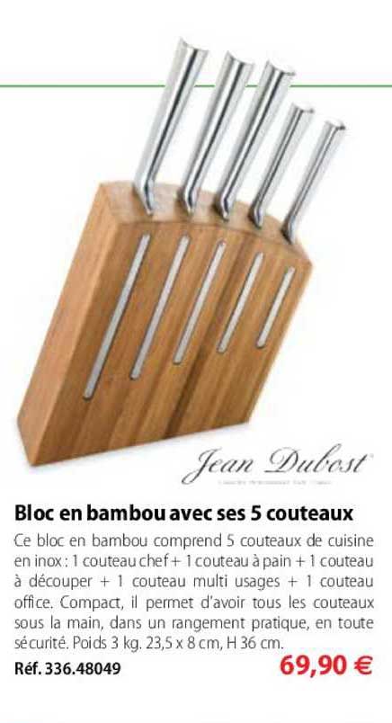 bloc en bambou avec ses 5 couteaux jean dubost