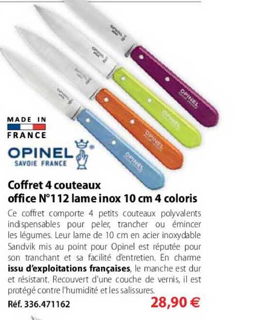 coffret 4 couteaux office n° 112 lame inox 10 cm 4 coloris