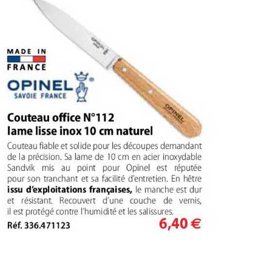couteau office n° 112 lame lisse inox 10 cm naturel opinel