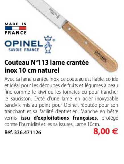 Couteaux N° 113 Lame Crantée Inox 10 Cm Naturel Opinel