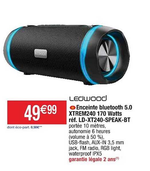 enceinte bluetooth 5.0 xtrem240 170 watts ledwood