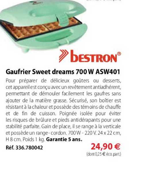 gaufrier sweet dreams 700w asw401 bestron