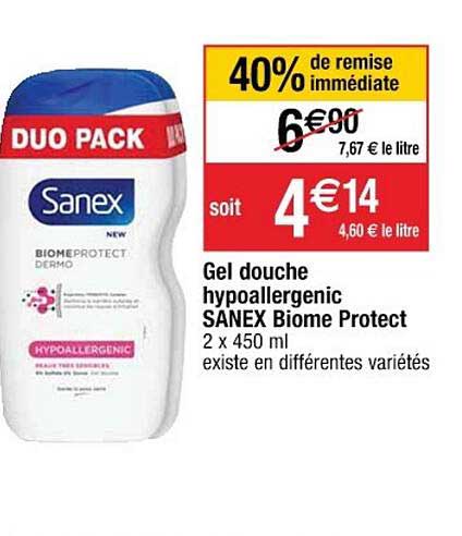 gel douche hypoallergenic sanex biome protect