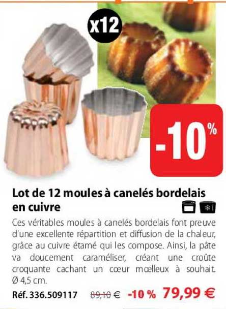 lot de 12 moules à canelés bordelais en cuivre