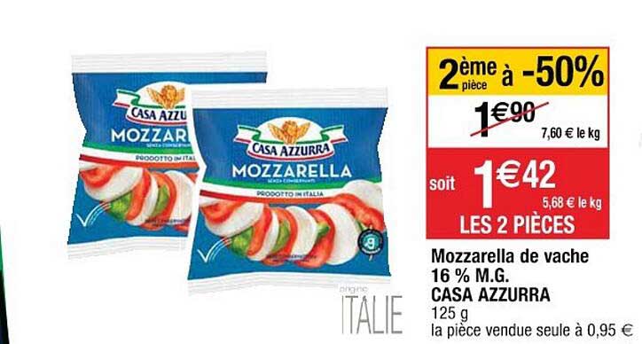 mozzarella de vache 16% m.g. casa azzurra