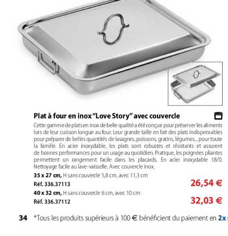 plat à four en inox love story avec couvercle