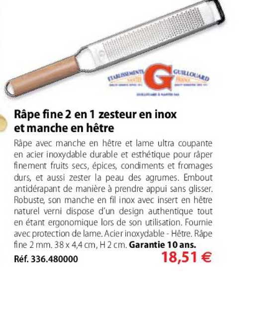 râpe fine 2 en 1 zesteur en inox et manche en hêtre