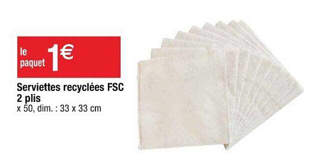 serviettes recyclées fsc 2 plis