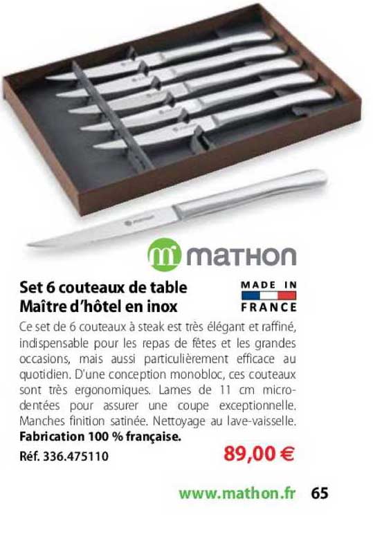 Set 6 Couteaux De Table Maître D'hôtel En Inox