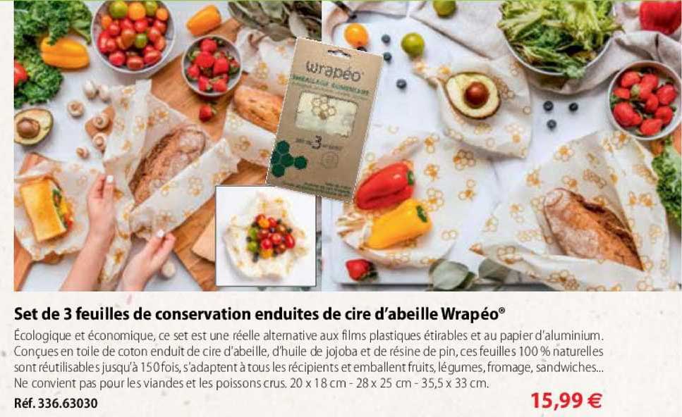 Set De 3 Feuilles De Conservation Enduites De Cire D'abeille Wrapéo