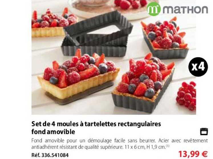 set de 4 moules à tartelettes rectangulaires font amovible