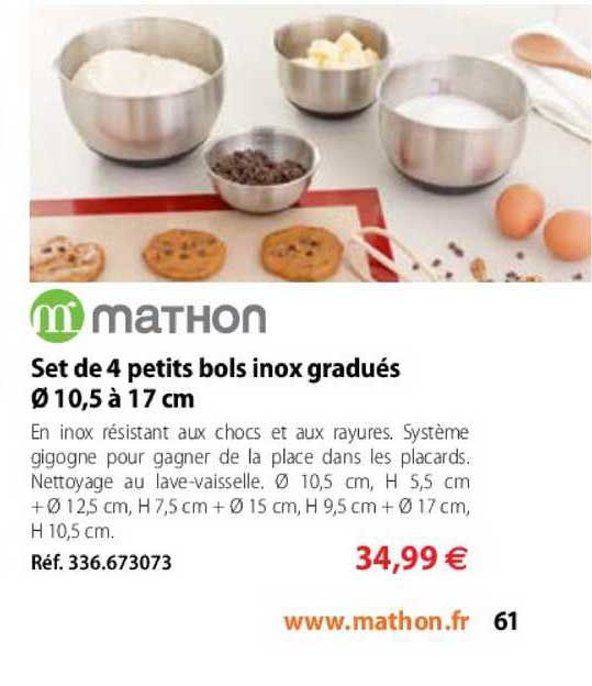 set de 4 petits bols inox gradués 10.5 à 17 cm