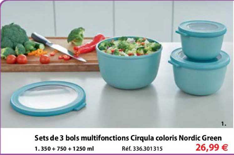 sets de 3 bols multifonctions cirqula coloris nordic green