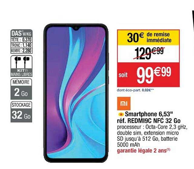 Smartphone 6,53" Xiamomi Redmi9c Nfc 32 Go