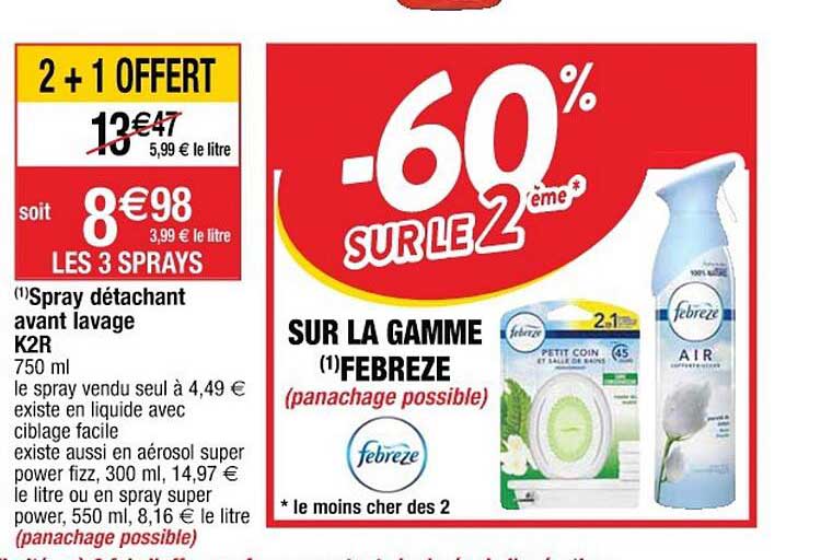 spray détachant  avant lavage k2r, la gamme febreze