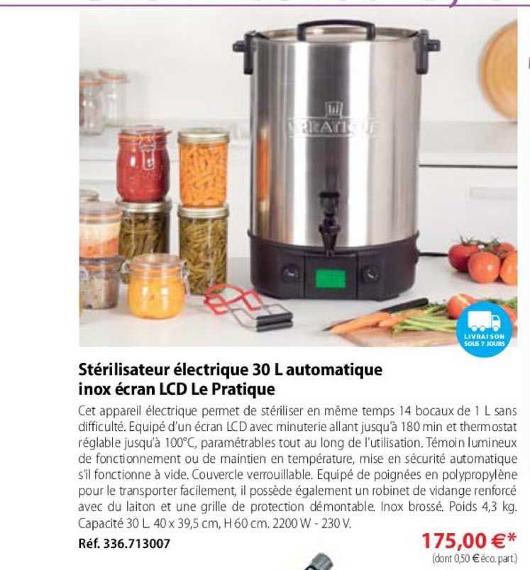 stérilisateur électrique 30 l automatique inox écran lcd le pratique