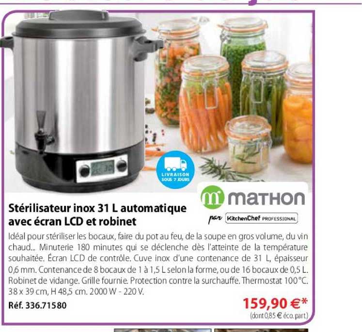 stérilisateur inox 31 l automatique avec écran lcd et robinet