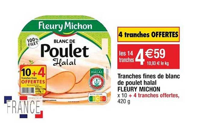 tranches fines de blanc de poulet halal fleury michon