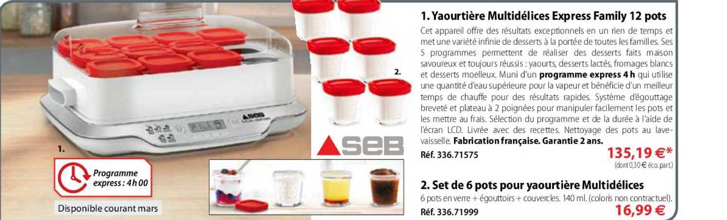 yaourtière multidélices express family 12 pots set de 6 pots pour yaourtière multidélices seb