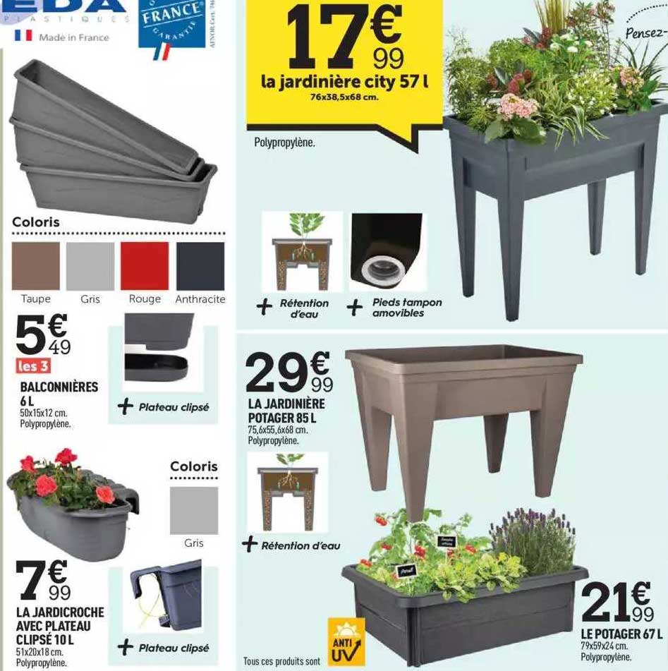 balconnières, la jardicroche avec plateau clipsé, la jardinière potager 85 l, le potager, la jardinière city