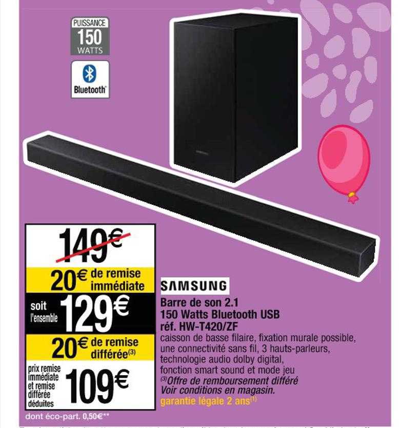 barre de son 2.1 150 watts bluetooth usb samsung