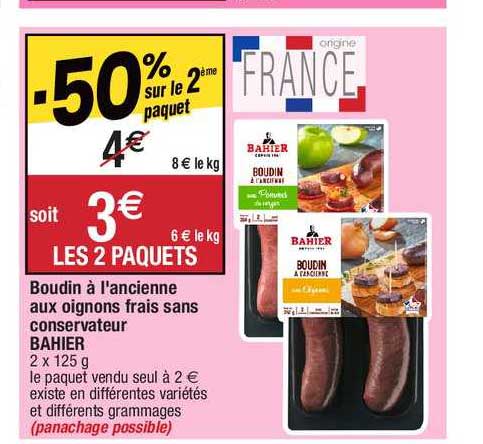 boudin à l'ancienne aux oignons frais sans conservateur bahier