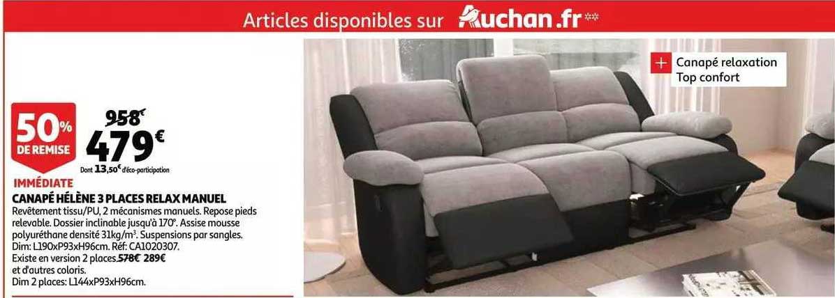 canapé hélène 3 places relax manuel
