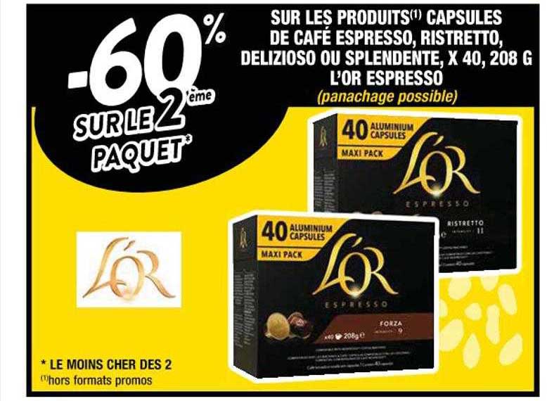 capsules de café espresso, ristretto, delizioso ou splendente, x40, 208 g l'or espresso
