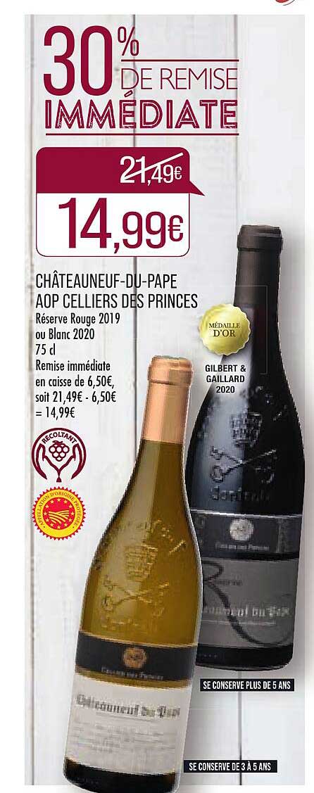 châteauneuf-du-pape aop celliers des princes réserve rouge 2019 ou blanc 2020