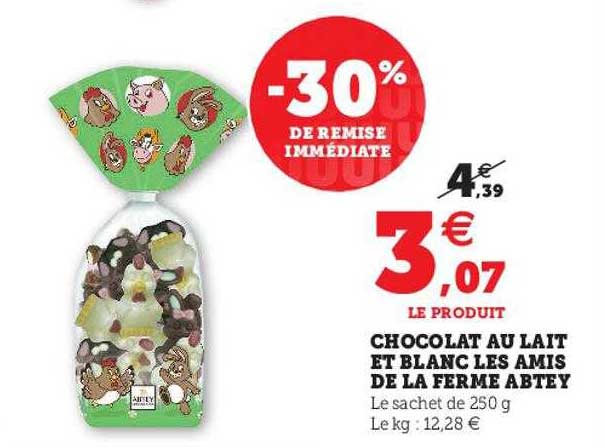 chocolat au lait et blanc les amis de la ferme abtey