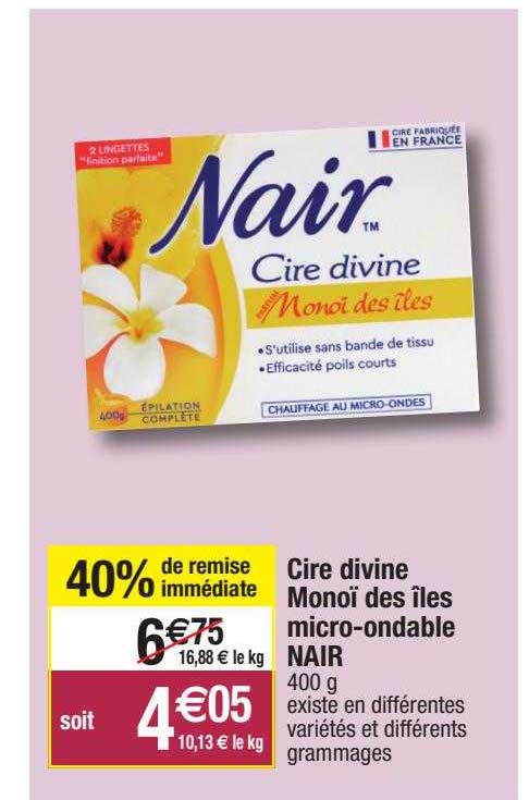 cire divine monoï des îles micro-ondable nair