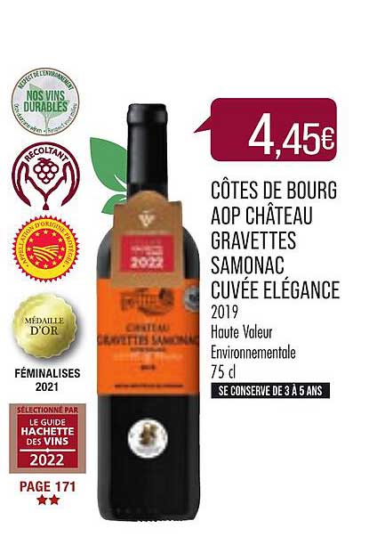 côtes de bourg aop château gravettes samonac cuvée élégance 2019