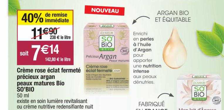 crème rose éclat fermeté précieux argan peaux matures bio so'bio