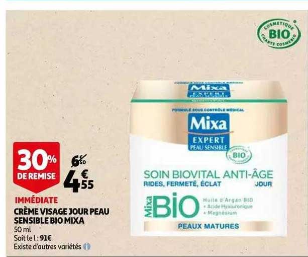 crème visage jour peau sensible bio mixa