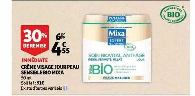 crème visage jour peau sensible bio mixa