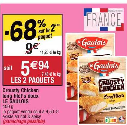 crousty chicken long filet's doux le gaulois